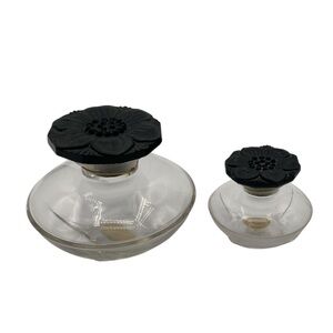 2 Antique BACCARAT Perfume Bottles Floral Caps Narcisse Noir Caron France 1911